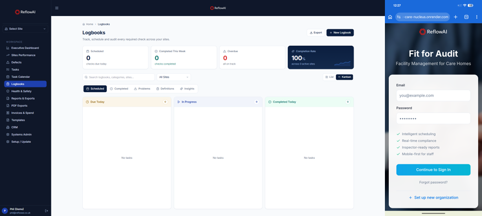 FitForAudit Care dashboard : live on desktop and mobile