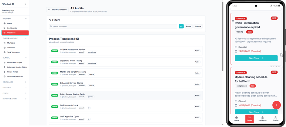 FitForAudit GP dashboard : live on desktop and mobile